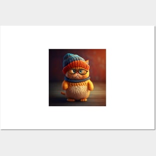 Sleepy Orange Cute Kitty Cat Knitten Kitten Posters and Art